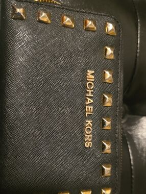 Michael Kors Black Leather Wallet with Gold Stud Accents